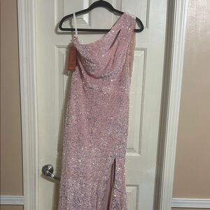 Betsy & Adam Pink Sequin One-Shoulder Dress